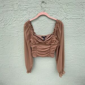 Forever 21 Women's Chiffon Peasant Sleeve Cropped Blouse Size L